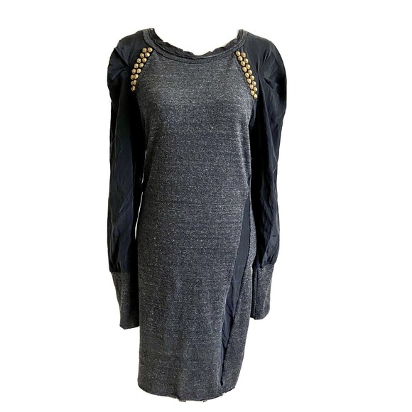 Anthropologie Dolan Sz Large Black Grey Silk Studded Long Sleeve Knit Dress - Picture 1 of 12